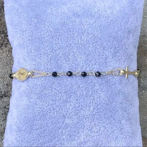 Rosary Onyx 18k Yellow Gold Plated Over Solid 925 Sterling Silver Bracelet NWT